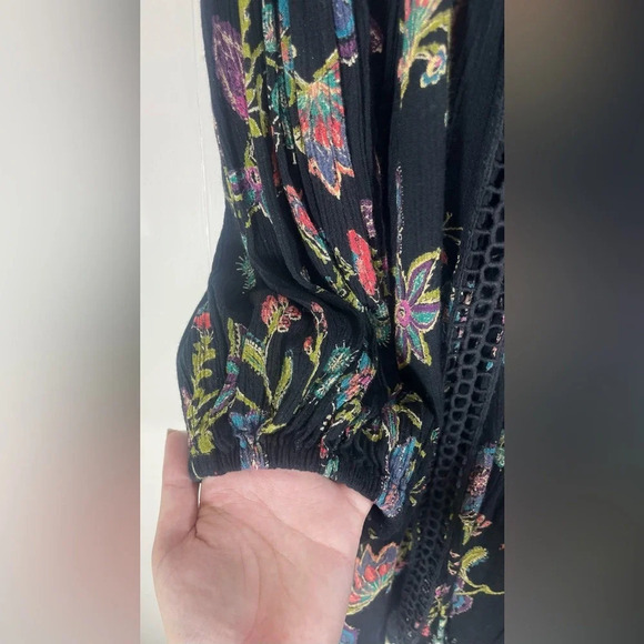 Free People Just The Two Of Us Black Floral Peasant Tunic Dress Top Women’s XS - Picture 9 of 15